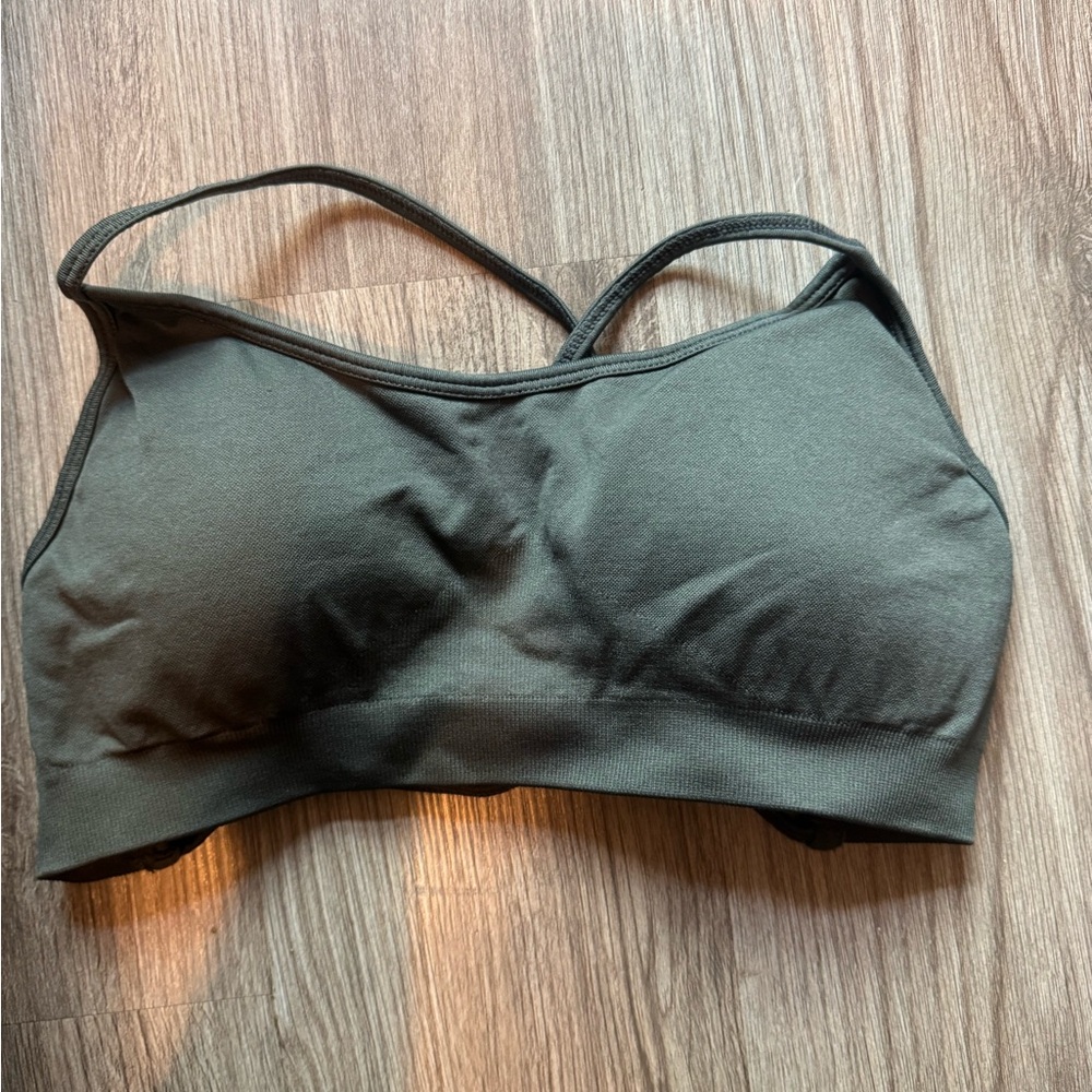 Grey Criss-Cross Back Sports Bra medium